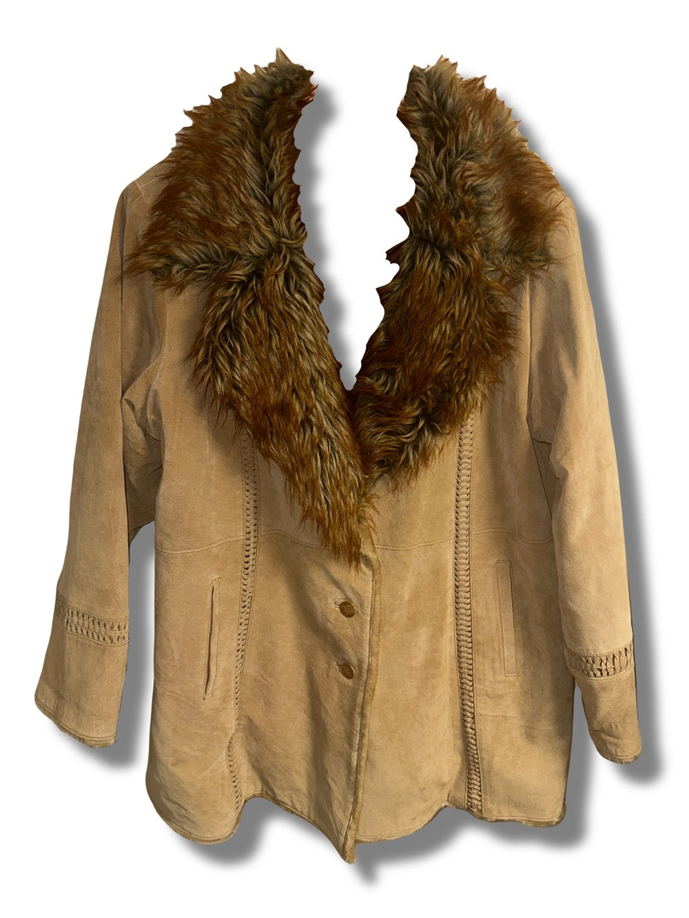Vtg Leather & Faux Fur Coat